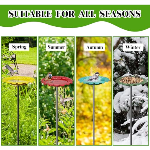4 PCS Metal Bird Baths for Outdoors, Small Garden Bird Bath with Metal Stake, Hummingbird Feeder for Yard Lawn Decoration (4P-Red Yellow Blue Green) - color: 4P-Red Yellow Blue Green