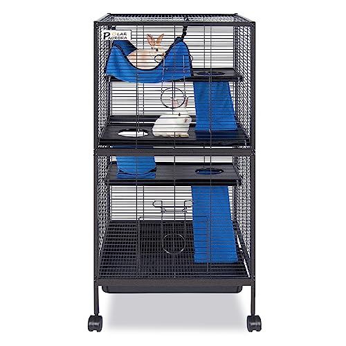 4 Tier Steel Deluxe Small Animal Pet Cage Kit for Guinea Pig Ferret Little Rabbit with Wheels Brakes Hammock 4 Platforms Removable Tray and Ladder with Flannel - size: 20.0"L x 20.0"W x 45.0"H