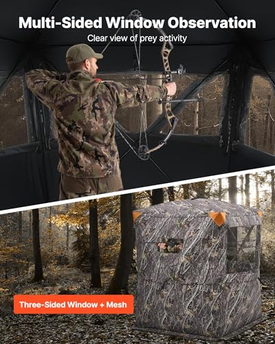VEVOR Hunting Blind，See Through Ground Blinds with Carrying Bag, 360 Degree Portable Camouflage Tent，Durable Concealed Shelter with Silent Side Door and Window, for Turkey and Deer - size: 2-3 Person（Thermal）