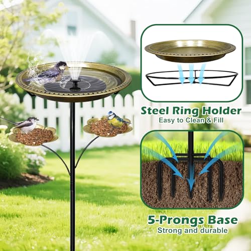 Bird Bath for Outside,Birdbaths with 2 Detachable Flower Feeders | Metal 5 Prongs Base,Detachable Bowl,Easy Clean/Install,37"H Freestanding Birdbath for Garden,lawn,yard,patio,Antique Gold - color: Antique Gold