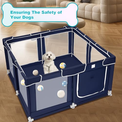 Dog Playpen 50 × 50 inch, Puppy Playpen with Bottom, 32 Inch Height Pet Playpen - color: Royal Blue, style: 50 Inch Dog Playpen without Top