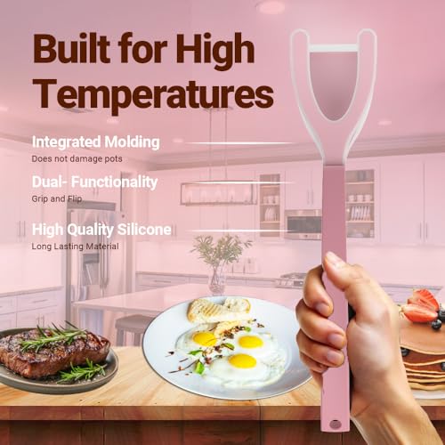 Silicone Egg Flipper Spatula Tongs (Set of 1) – Non-Stick 2-in-1 Grip & Flip Kitchen Tongs for Pancakes, Fish, Eggs, and More – Heat Resistant Cooking Tool (Pink) - color: Pink
