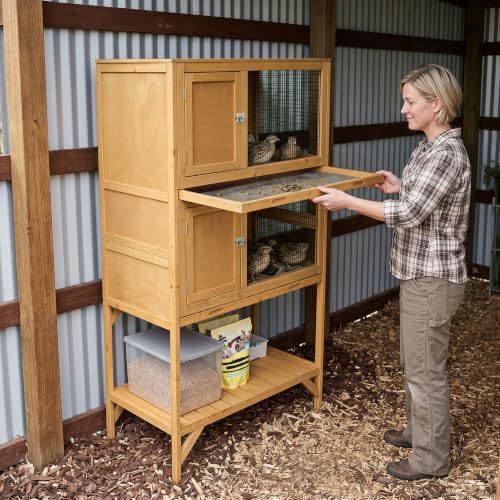 GDLF Wooden Quail Cage Indoor, 2-Tier Quail Coop with Pull-Out Trays | Ideal for indoor quail housing, with a pull-out tray, open shelving, and ventilated panels