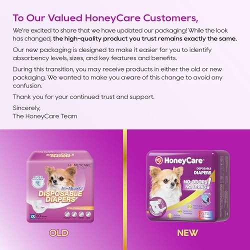 HONEY CARE All-Absorb Disposable Female Dog Diapers Extra Small Size, Improved, 50 Count, Super Absorbent, Breathable, Wetness Indicator (Pack of 1, 50 Count Total) - size: X-SMALL(Pack of 1)