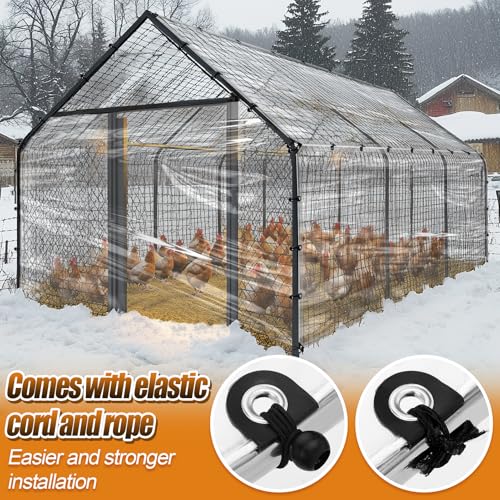 MEWTOGO 6.6x13ft Chicken Coop Covers Accessories for Winter | Easy to Install & Waterproof Chicken Run Tarp, with Elastic Cords & Rope - size: 6.6x13ft