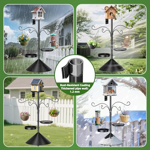 Upgraded Heavy Duty Bird Feeder Pole, 92 Inch Squirrel Proof Adjustable Bird Feeding Station,1 Inch Dia Bird House Pole, 4 Shepherd Hooks for Feeder Stand, Includes Water Bowl & Mesh Tray - size: 92inch