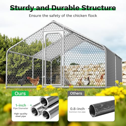 Homgava Large Metal Chicken Coop,13.1'L x 9.8'W x 6.6'H Chicken Run,Walk in Chicken Pen with Cover for Yard,Large Poultry Cage for Duck Rabbit - size: 155.0"L x 120.0"W x 78.0"H