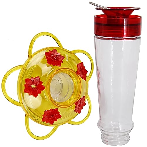 Shrdaepe Hummingbird Feeder, Glass Bottle Bird Feeders, 5 Feeding Ports (Red & Yellow) - color: Red & Yellow