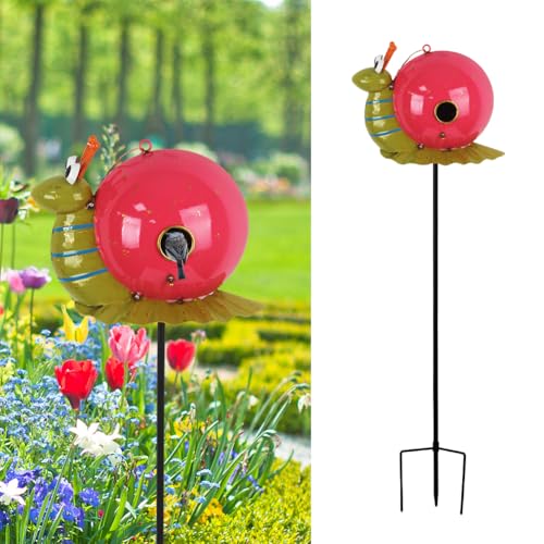 37" Bird Houses for Outside, Outdoor Metal Snail Birdhouse with Hanging String & Poles for Patio, Yard, Garden - style: Snail