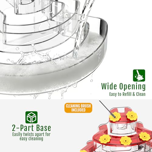 Birdream Hummingbird Feeders for Window, 2 Pack-18oz Suction Cup Hummingbird Feeder with 9 Feeding Ports & Clean Brush, Attracting Ruby Throated Anna Rufous - Red - size: 2 Pack