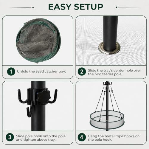 20 Inch Bird Seed Catcher Tray for 1 Inch Pole with Center Hole | 4 Inch Deep Breathable Mesh, Improved Seed Collection, Cleaner Outdoor Spaces, Pole Hook Included