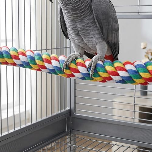 iplusmile 44 Inch Bird Perch, Cotton Rope Bird Toy for Large Parrots, African Greys, Cockatiels, Bendable Climbing Rope Perches for Cage Toy, 1.18" Extra Thick - size: 44" × 1.18"