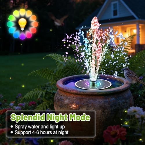 Solar Fountain with 3 Spray Height, Colorful Led Lights, 3.5W Glass Solar Bird Bath Water Fountain with 2000mAh Battery, 4 Rotating Rods and 7 Nozzles for Hummingbird Bathing, Outdoor Decor - color: White