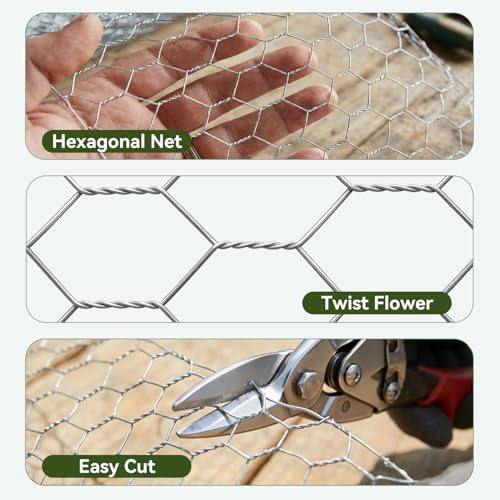 Amagabeli Chicken Wire Fencing 13.7 in x 236 in(20ft) Garden Netting Poultry Wire Hexagonal Galvanized Mesh Roll Fence Barrier for Raised Bed Cattle Panels for Plant Trellis Vegetable Bird Pet Craft - size: 1" 13.7"x20'