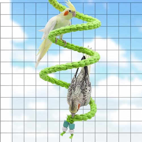 59 Inches Spiral Rope Perch, Swing, Cage Stand Pole Accessories, Climbing Toy for Parrot Parakeet Budgies Lovebirds Cockatiels (59"/1.5 M) - color: Green, size: 59 inches