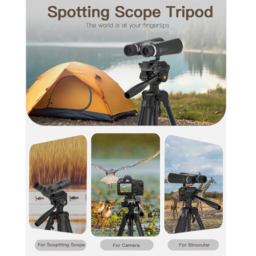 69” Tripod for Spotting Scopes, Binocular & Camera, Includes Binocular Adapter, 2 QR Plates, Phone Holder & Carry Bag, Ideal for Bird Watching, Hunting, Wildlife Viewing & Target Shooting