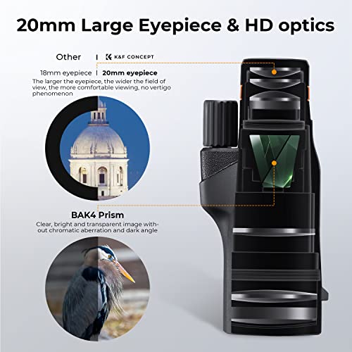 K&F Concept® 12X50 Monocular Telescope with Cleaning Cloth, FMC Lens & BAK4 Prism Telescopes for Adults, Sky Captain HD Monocular for Bird Watching Hunting Hiking Camping Travelling - size: 12*50-Black