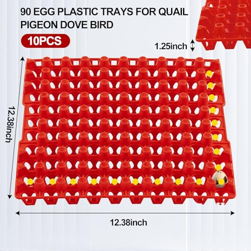 Teenyyou 10 Pcs 90 Egg Plastic Trays Quail Egg Flats Holder for Quail Pigeon Dove Bird Flat Carton (Red) - color: Red