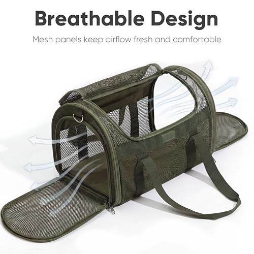 FUKUMARU Cat Carrier Soft, Ultra Lightweight Airline Approved Dog Carrier | Kitten Carrier with Anti-Scratch Mesh, Breathable Small Dog Carrier Bag, Collapsible Pet Carrier for Cats Under 15 lb, Green - color: Green