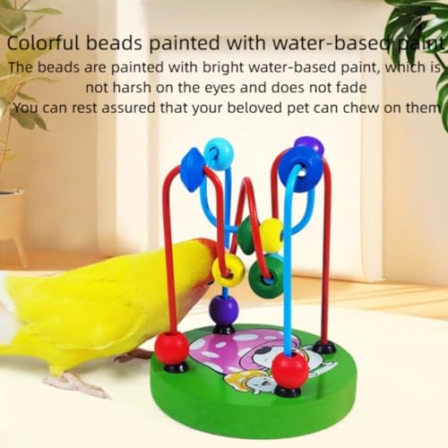Bird Tabletop Training Toy, Bird Interactive Puzzle Toys with Colorful Beads, Parrot Perch with Colored Wooden Base for Lovebird Budgie Cockatiel Conure (Yellow) - color: Yellow