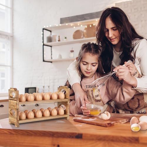 Wooden Egg Holder Countertop, 2-Tier/24-Hole, Stackable | Farmhouse Style, With Handle, Storage & Organizer, Durability, Assembly, For Chicken/Duck/Quail/Turkey/Easter Eggs - style: 2-Tier