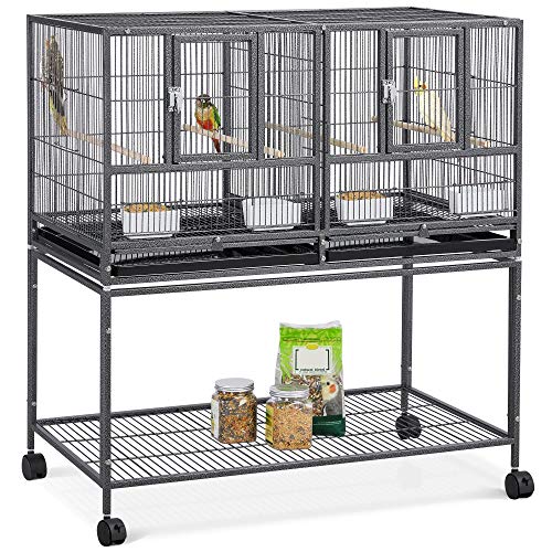 Yaheetech 41.5" Stackable Divided Breeder Breeding Parakeet Bird Cage for Canaries Cockatiels Lovebirds Finches Budgies Small Parrots with Rolling Stand, Black - color: Black