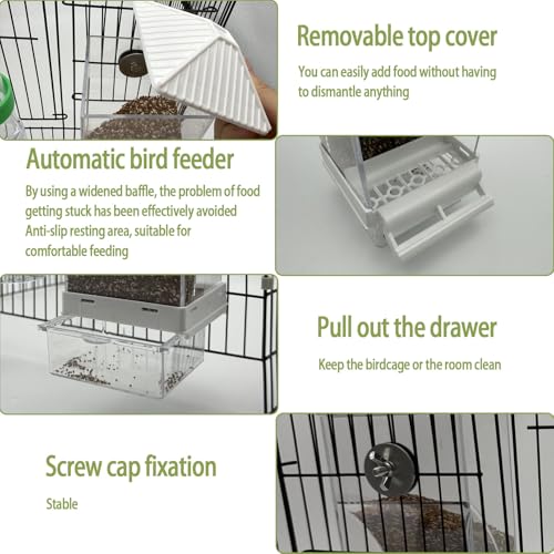 Automatic No Mess Bird Feeder Water Dispenser Set | Acrylic Transparent Parakeet Cage Accessories Bird Feeder and Waterer in Cage for Small and Medium Cockatiel Finche Lovebird - color: White + Green