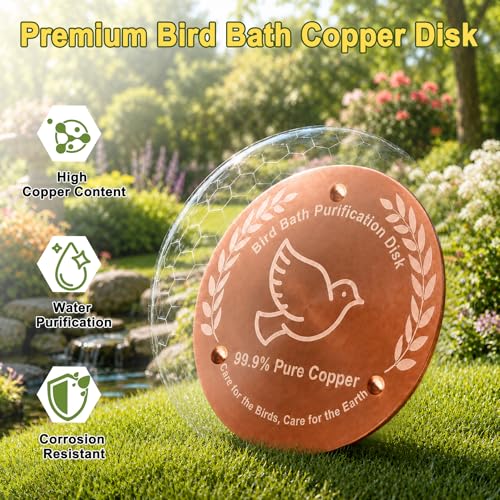 Bird Bath Copper Disk 3 Pack, 99.99% Pure Copper Bird Bath Cleaner with Triple-Point Support, 4 Inch Thick Chemical-Free Natural Water Cleaner for Outdoor BirdBaths, Bowls, All-Season Use - color: 3 Pack