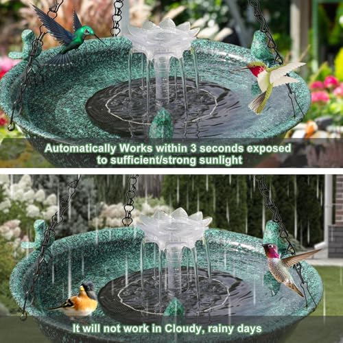 Yiabivo Hanging Bird Bath with Solar Fountain,Metal Hanging Bird Bath for Outside,Outdoor Bird Bath Bowl, for Outdoors Garden Patio Decor