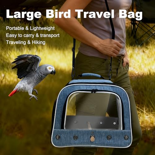 Large Bird Carrier Backpack, Portable Travel Carrier Cage Bag with Standing Perches Metal Tray and Grate (Blue, Large Carrier) - color: Blue