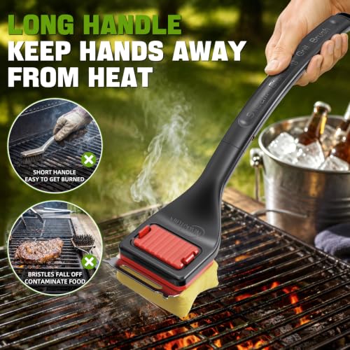 NEWKITCHEN Grill Brush Bristle Free, BBQ Grill Brush for Outdoor Grill, Extended Handle, Replaceable Cleaning Head with Scraper