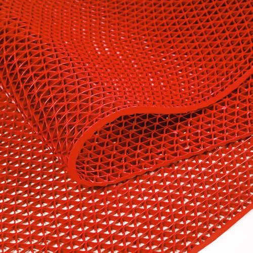 WochiTV Non Slip Drainage Mats PVC Pool Floor Mat 0.23'' Thick Outdoor Indoor Parking Space Mat for Bathroom Garage Basement Backyard Commercial Kitchen 3x16.6Ft Red - color: Red, size: 3 x 16.6 ft