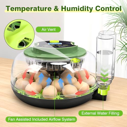 18 Egg Incubators for Hatching Eggs, Egg Incubator with Temperature Control, Humidity Display, Auto Egg Turner, Egg Candler, 2 Size Egg Trays, Digital Incubator for Chicken, Duck, Quail Eggs