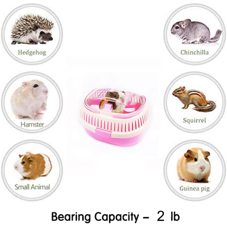 Pink Travel Small Animals Hamster Hedgehog Guinea Pig Cage Carrier for Hamsters Hedgehogs Ferret Bird Parrot Guinea Pig Travel Carrier Cage with Handle Breathable Small Animal Guinea Pig Cage Carrier - color: Pink