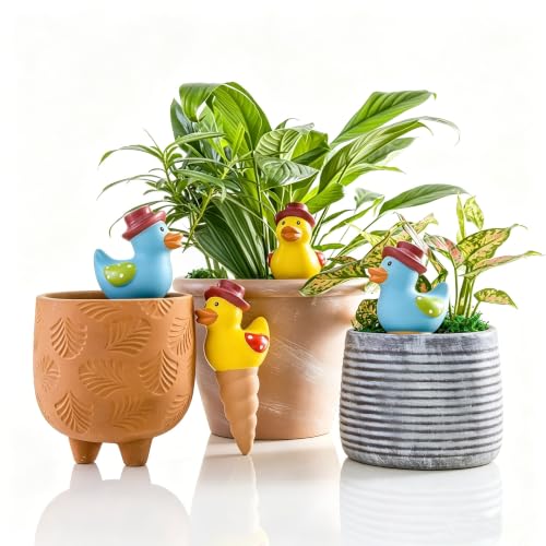 4PCS Terracotta Self Watering Spikes, Cute Duck Shaped Self Watering Globes | Automatic Plant Waterer Outdoor&Indoor Use, Vacation Clay Watering Devices System, Slow Release Self Watering Planter Insert - color: Blue and Yellow Ducks Set (Pack of 4)