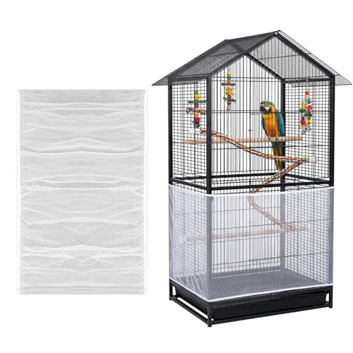 Large Bird Cage Seed Catcher Adjustable Soft Airy Skirt Guard Birdcage Nylon Mesh Net, White Bird Cage Net Cover Skirt Seed Guard for Parrot Parakeet Macaw Round Square Cages