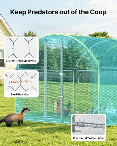 VEVOR Large Metal Chicken Coop, 9 x 25 x 6.6 ft, Walk-in Chicken Run House with Waterproof Cover & Sturdy Frame, Dome Roof Poultry Cage Duck Pen for Rabbit Hen Goose Outdoor Backyard Farm Use - size: 299.2"L x 106.3"W x 78.7"H