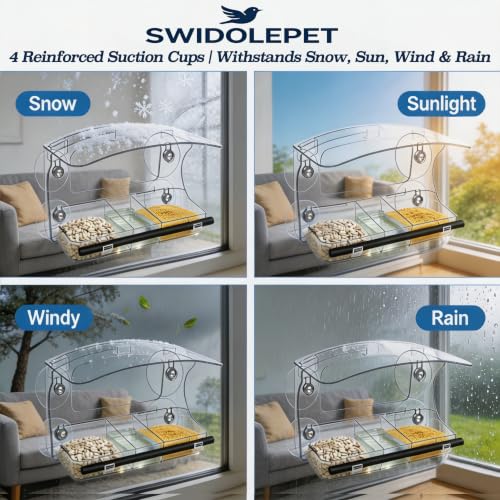 Window Bird Feeder Outdoor with 3 Feeding Compartments | Bird feeders with strong suction cups ，Squirrel Proof Clear Acrylic backyard birding & wildlife, Wild Bird Watching Gift