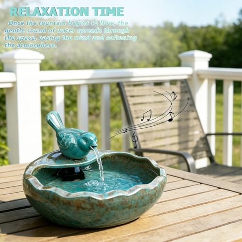 Ceramic Solar Fountain Bird Bath with Battery Backup,Solar Garden Fountain | Bird Bath Fountains Solar Power for Garden, Patio & Yard Decor,Working at Night for at Least 6 Hours (Bird)