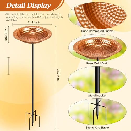 YADOOLIFE Metal Bird Bath Stand for Outdoors Garden, Bird Baths Birdbaths Bowl with Stake, Hand-Hammered Standing Birdbath, 5-Prong Base (Standing Bird Bath)