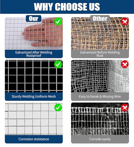 Hardware Cloth 1/2 Inch, 19GA Hot Dip Galvanized Chicken Wire Fencing Mesh | 48in×50ft Wire Mesh Rolls Welded Chicken Wire Fencing for Chicken Coop Barrier, Poultry Netting Cage Wire Fence - color: Silver(48in*50ft)