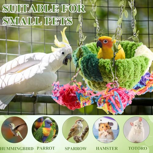 Bird Nest,1 PCS Parrot Hanging Swing Hammock Parrot Breeding Nest Bed Bird Cage House for Budgies Parakeets Cockatiels Lovebirds Conures with A Cleaning Brush(Green)