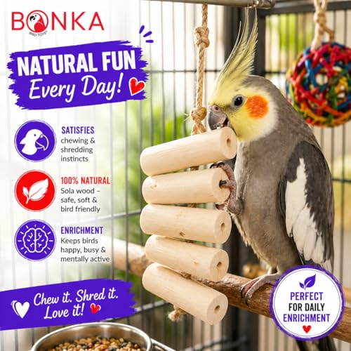 Bonka 1288 Pk6 Natural Sola Sticks 3" Bird Chew Toy for Small Birds | Soft sola root texture encourages natural chewing, shredding, and foraging activities - color: Pk6 Natural Sola Stick