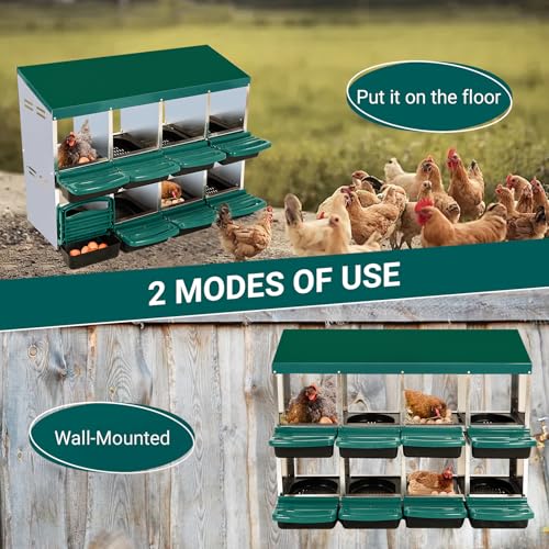 Garvee Chicken Nesting Boxes, 8 Hole Metal Chicken Laying Box with Removable Trays and Roll Out Egg Collection for Chicken Coop, Green - color: red, size: 8 Holes
