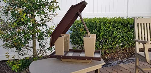 DutchCrafters Poly Post Mount Extra Large Double Hopper Bird Feeder, Outdoor Wild Bird Feeder for Outside, USA Amish Made (Brown & Weatherwood)