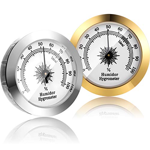 Frienda 2 Pcs Hydrometer 2 Inch Humidity Meter Cigar Humidor Hygrometers Round Cigar Hygrometer for Humidor Cabinet Cans(Silver, Gold) - color: Silver, Gold