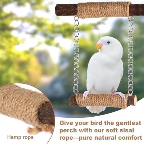 7-Piece Bird Perches for Cage- Wooden Parrot Stand with Fork Toys, Hanging Multi-Branch Platform, Hammock Swing, Gym Playstand & Chewing Toys - for Parakeets, Budgies, Lovebirds - Durable