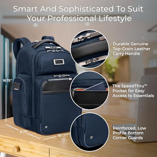 Briggs & Riley Large Cargo Backpack for Women & Men - Laptop Backpack, For Work & Travel, Spacious & Durable, Padded Straps, Fits up to 17" Laptop - @work Collection, Navy - color: Navy, size: Large Cargo Backpack