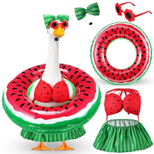 Bikini Porch Goose Outfits with Sunglasses and Swimming Tube for 23" Summer Goose Costume Garden Patio Statue Decor(Watermelon) - style: Watermelon