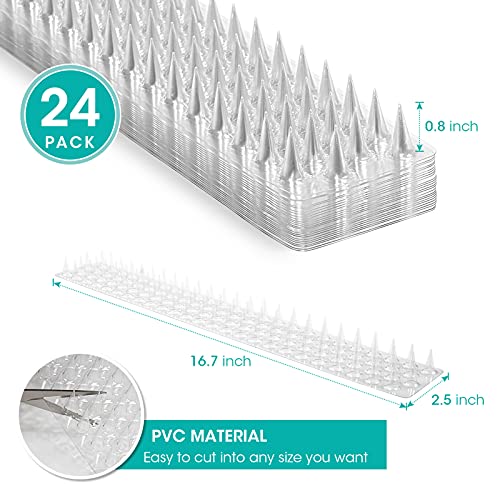 Touri 24 Pcs Clear Transparent PVC Bird Spike Strips | For Outside Fences And Roofs, Keep Birds Pigeons Cats Squirrels and Raccoons Away, Prevent Birds from Building Nest - size: 33.4 Feet